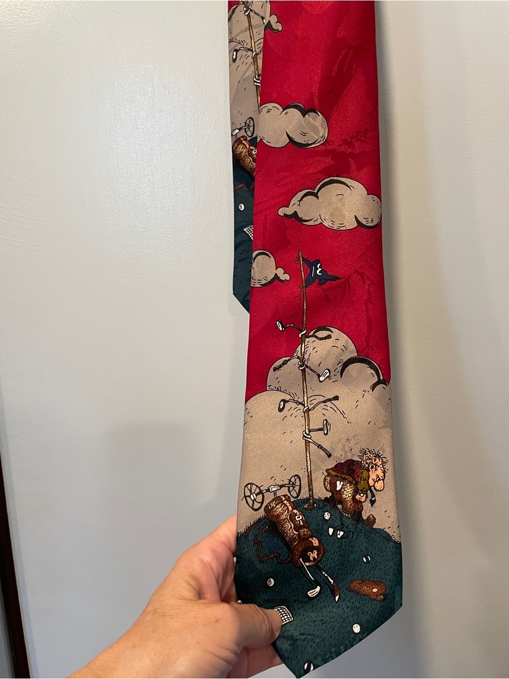 Balancine Hot Cakes Novelty Red and Teal Cartoon Print Silk Tie
